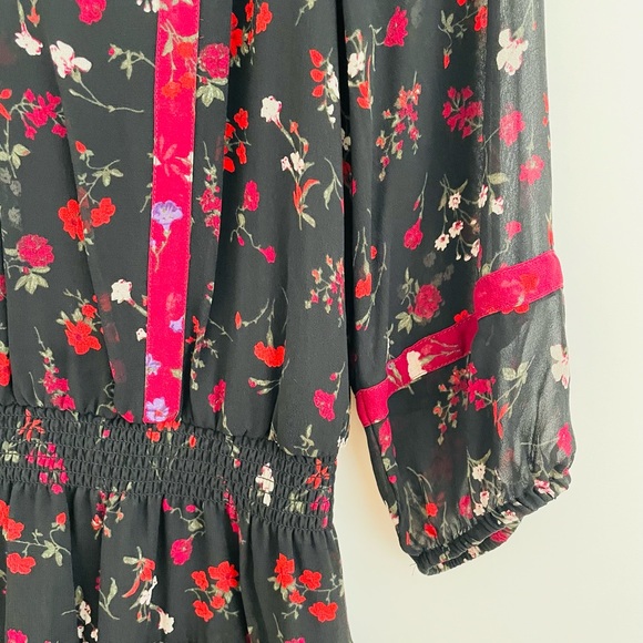 JOIE Grover Floral-Print Silk Blouson Mini Dress, Black, M - Picture 5 of 8